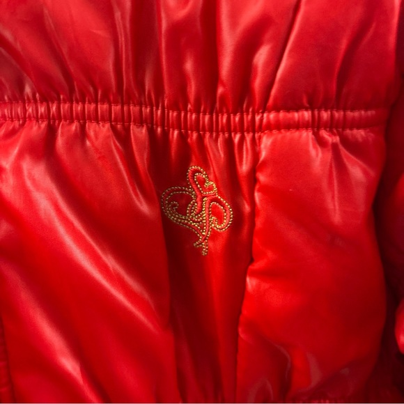 Y2K South Pole Size L Cropped Red Jacket Coat Fur Trim Hood And Gold Accents - Picture 5 of 15